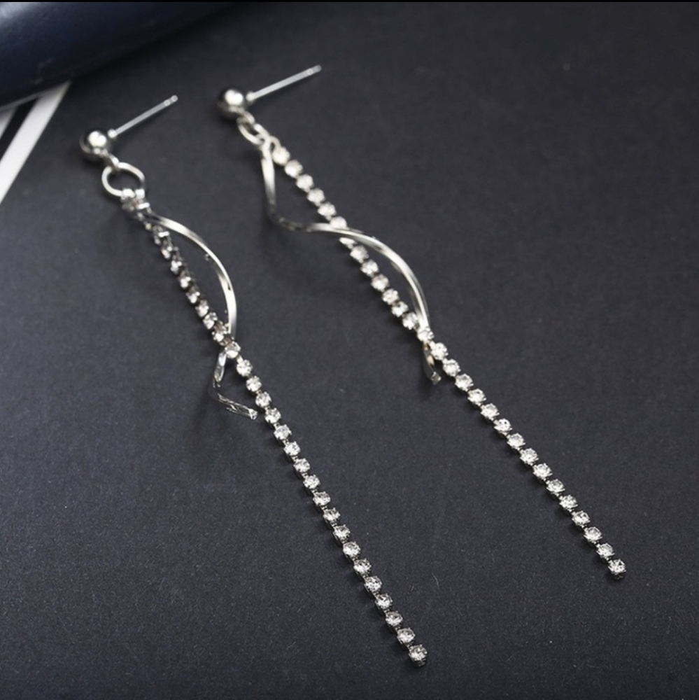 Spiral studded long tassel earrings